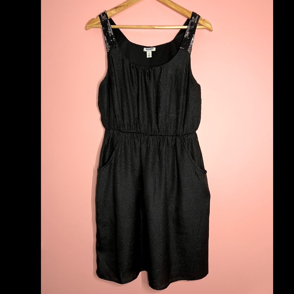 Old Navy Sequin Strapped Black Dress with Pockets (Size: M)